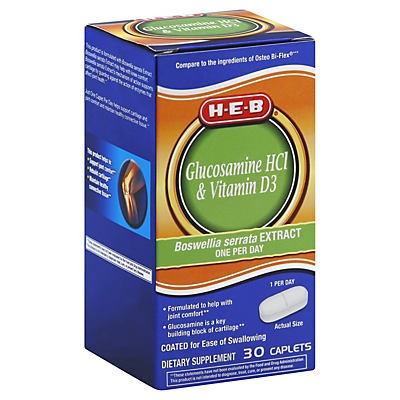 slide 1 of 1, H-E-B Glucosamine HCL and Vitamin D3 Caplets, 30 ct