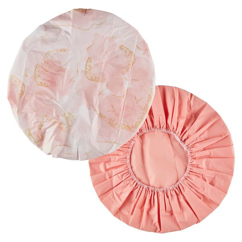 slide 2 of 5, Conair Standard Size Elastic Edge Shower Cap Set - Solid and Print - 2pk, 2 ct