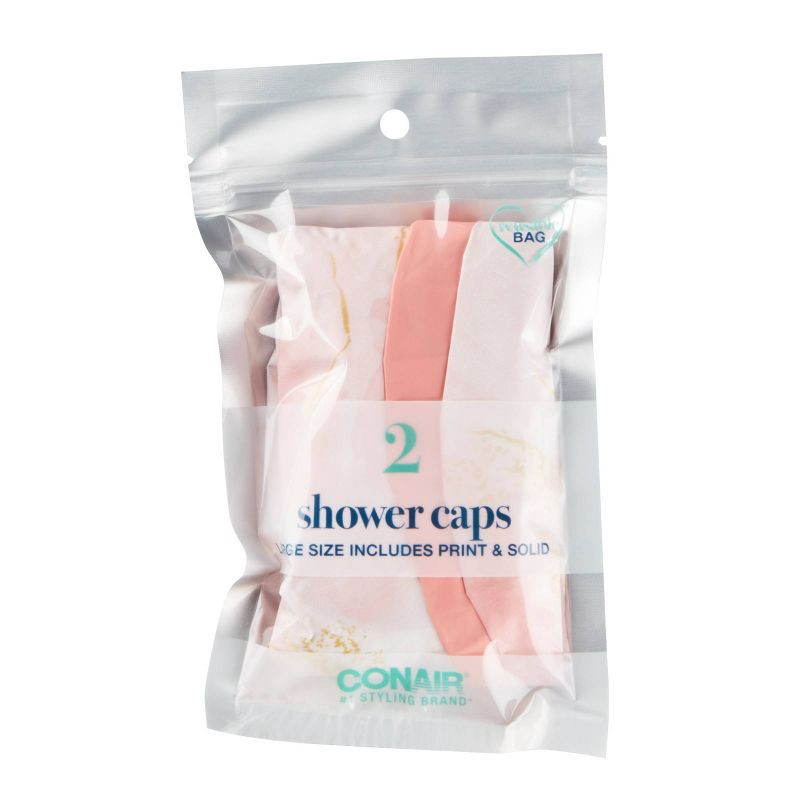 slide 1 of 5, Conair Standard Size Elastic Edge Shower Cap Set - Solid and Print - 2pk, 2 ct