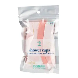 Conair Standard Size Elastic Edge Shower Cap Set - Solid and Print - 2pk