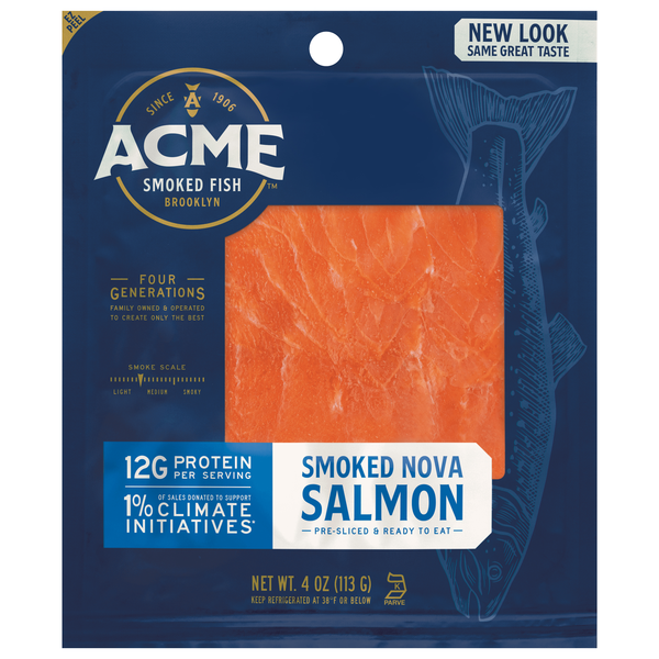 slide 1 of 1, Acme Pre-Sliced Smoked Nova Salmon, 4 oz