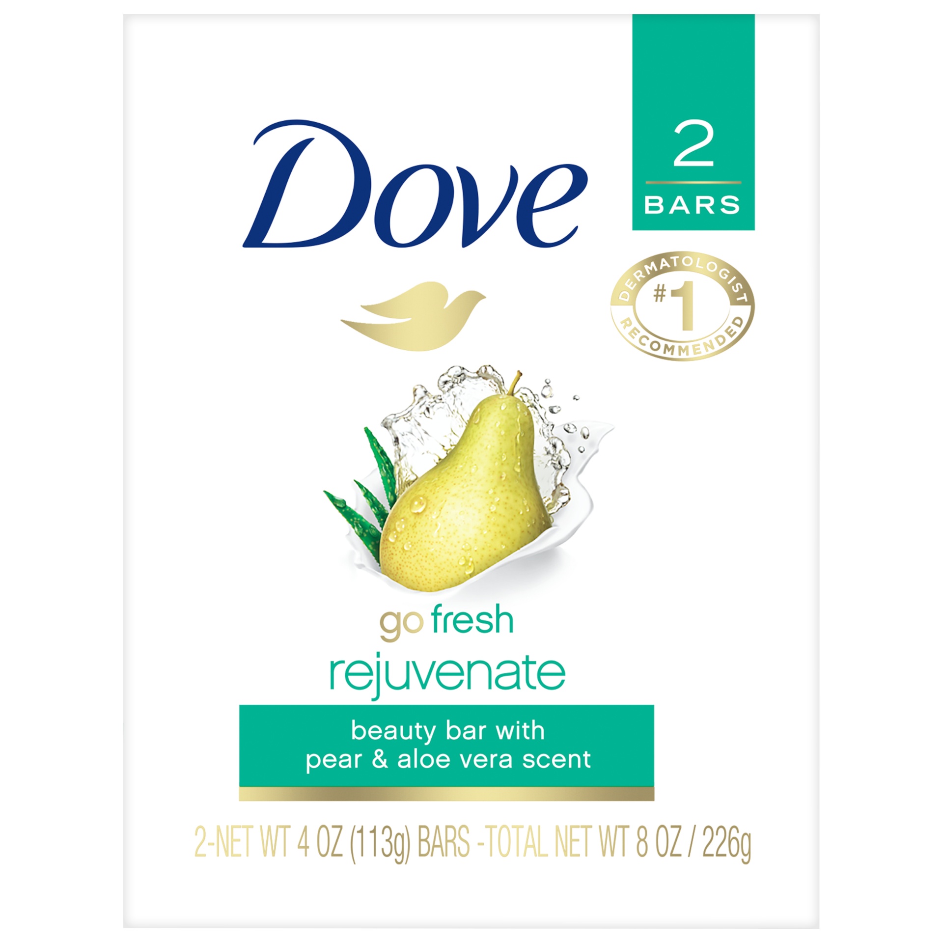 slide 1 of 2, Dove Go Fresh Pear And Aloe Vera Beauty Bar, 2 ct; 4 oz