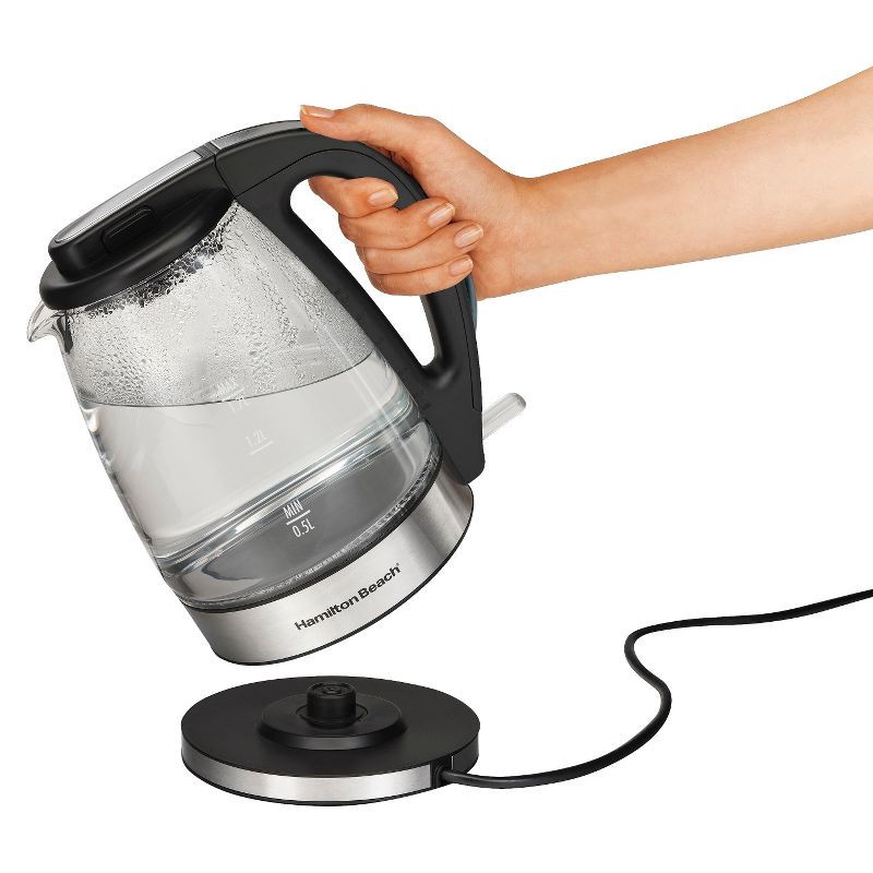 slide 2 of 9, Hamilton Beach 1.7L Illuminated Glass Kettle - 40869: Electric Water Boiler, Overheat Protection, Cordless, LED Indicator, 1.7 liter