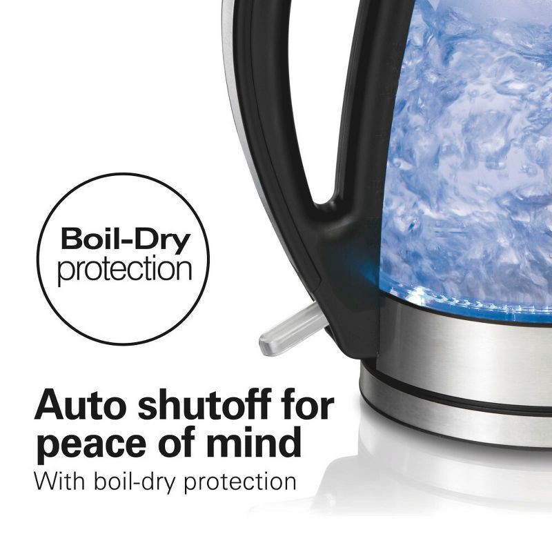 slide 3 of 11, Hamilton Beach 1.7L Illuminated Glass Kettle - 40869: Electric Water Boiler, Overheat Protection, Cordless, LED Indicator, 1.7 liter