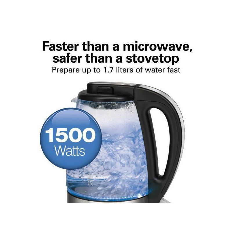 slide 4 of 9, Hamilton Beach 1.7L Illuminated Glass Kettle - 40869: Electric Water Boiler, Overheat Protection, Cordless, LED Indicator, 1.7 liter