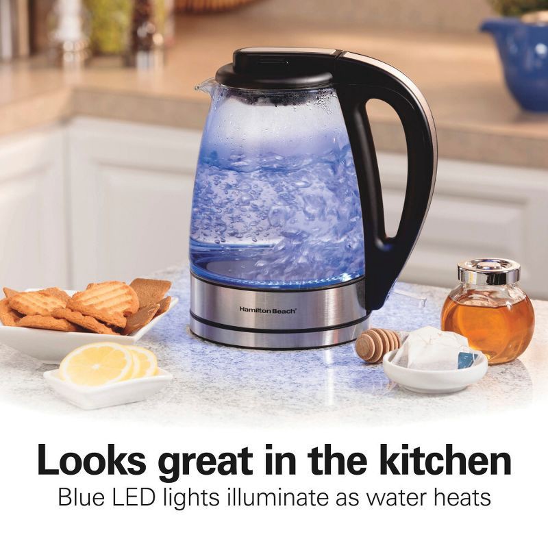 slide 4 of 11, Hamilton Beach 1.7L Illuminated Glass Kettle - 40869: Electric Water Boiler, Overheat Protection, Cordless, LED Indicator, 1.7 liter