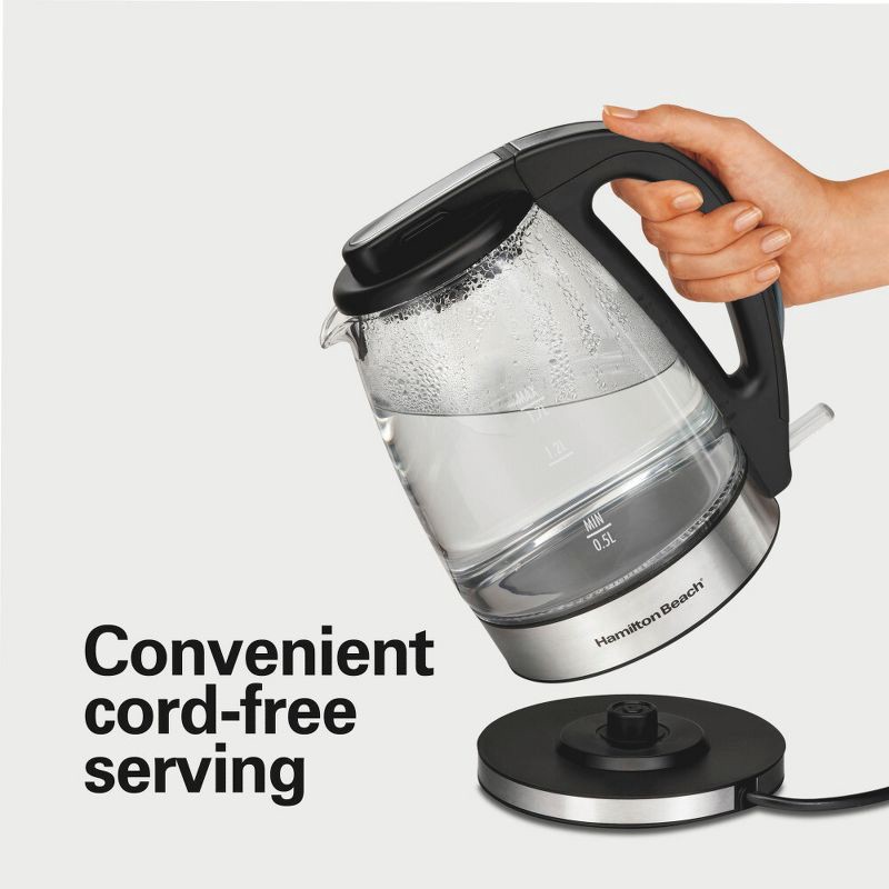 slide 5 of 11, Hamilton Beach 1.7L Illuminated Glass Kettle - 40869: Electric Water Boiler, Overheat Protection, Cordless, LED Indicator, 1.7 liter