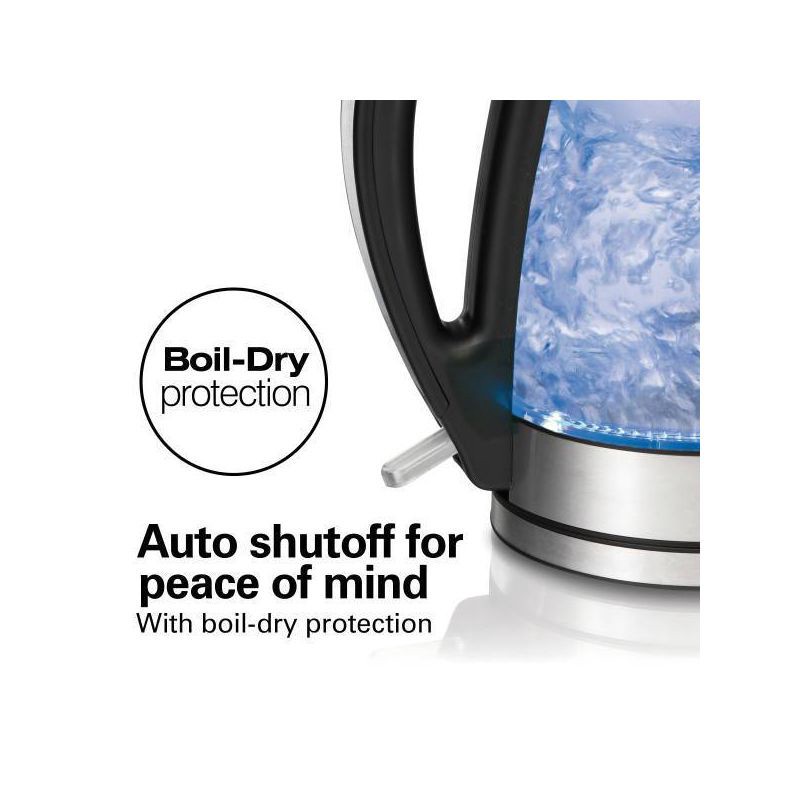 slide 5 of 9, Hamilton Beach 1.7L Illuminated Glass Kettle - 40869: Electric Water Boiler, Overheat Protection, Cordless, LED Indicator, 1.7 liter