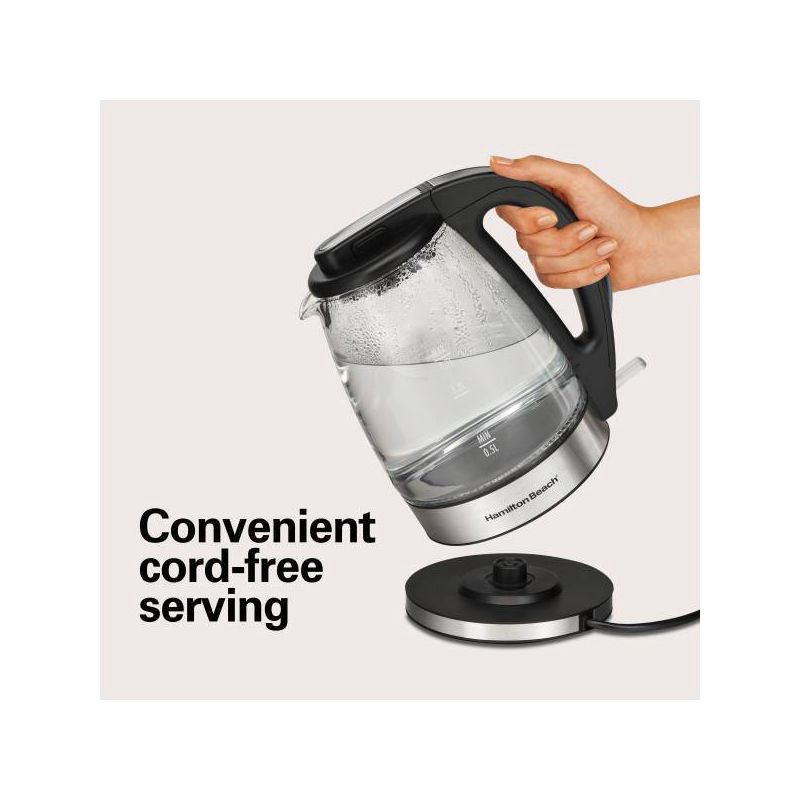 slide 6 of 9, Hamilton Beach 1.7L Illuminated Glass Kettle - 40869: Electric Water Boiler, Overheat Protection, Cordless, LED Indicator, 1.7 liter