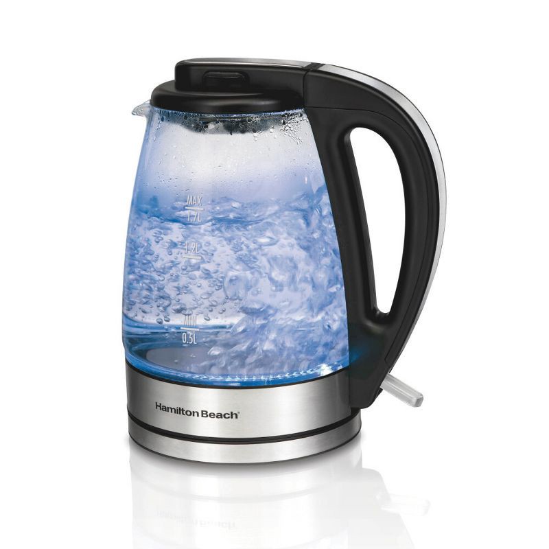 slide 1 of 11, Hamilton Beach 1.7L Illuminated Glass Kettle - 40869: Electric Water Boiler, Overheat Protection, Cordless, LED Indicator, 1.7 liter