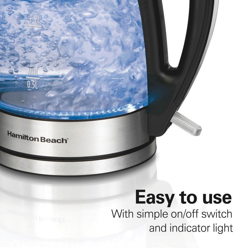 slide 7 of 11, Hamilton Beach 1.7L Illuminated Glass Kettle - 40869: Electric Water Boiler, Overheat Protection, Cordless, LED Indicator, 1.7 liter