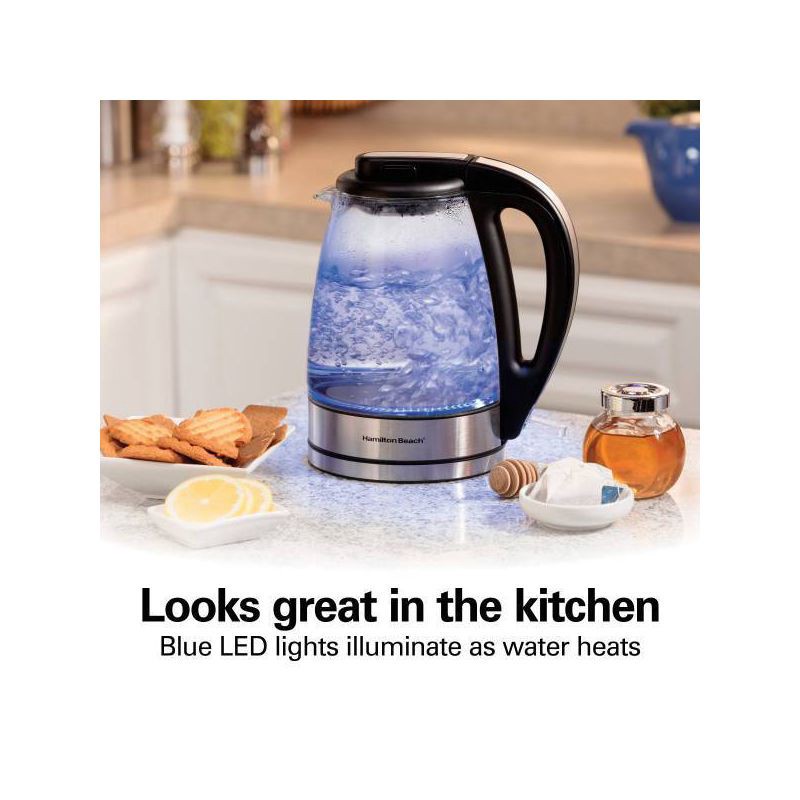 slide 7 of 9, Hamilton Beach 1.7L Illuminated Glass Kettle - 40869: Electric Water Boiler, Overheat Protection, Cordless, LED Indicator, 1.7 liter