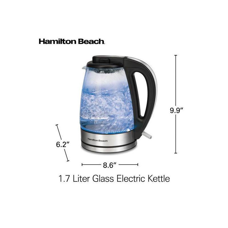 slide 9 of 9, Hamilton Beach 1.7L Illuminated Glass Kettle - 40869: Electric Water Boiler, Overheat Protection, Cordless, LED Indicator, 1.7 liter