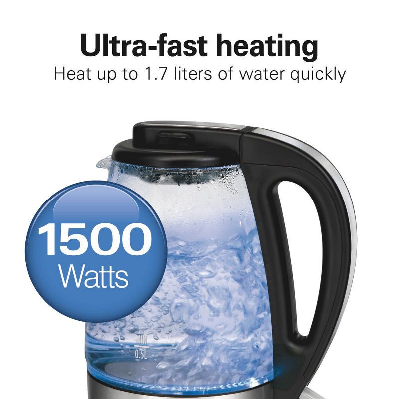 slide 11 of 11, Hamilton Beach 1.7L Illuminated Glass Kettle - 40869: Electric Water Boiler, Overheat Protection, Cordless, LED Indicator, 1.7 liter
