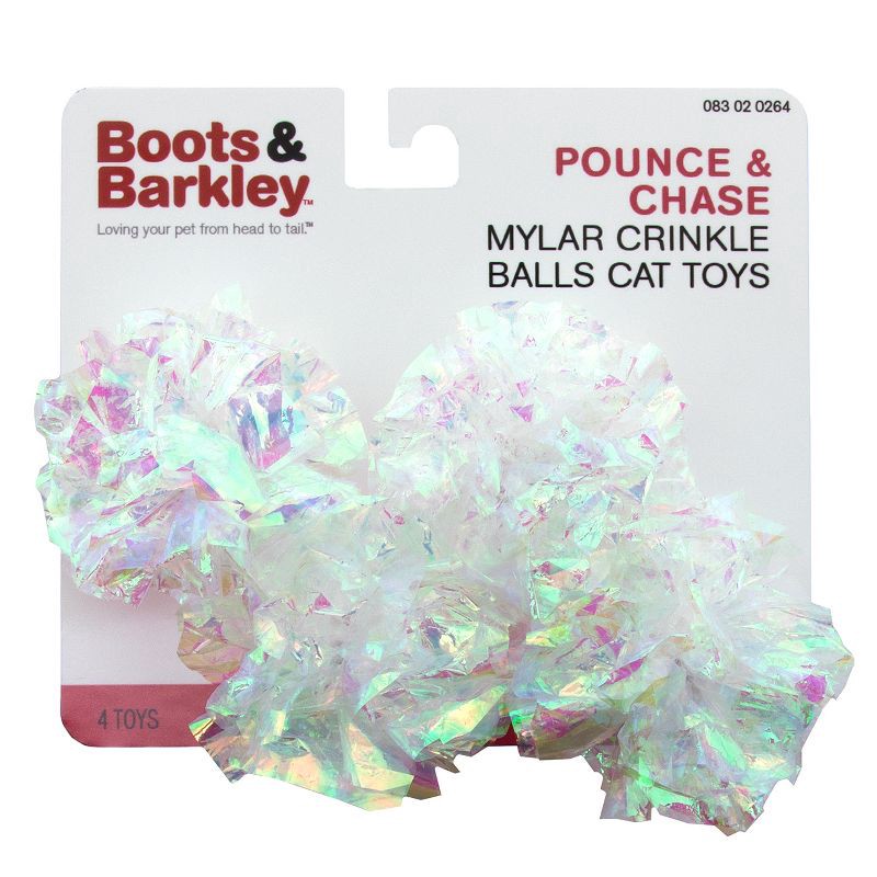 slide 2 of 3, Pounce & Chase Mylar Crinkle Balls Cat Toys - 4pk - Boots & Barkley™, 4 ct