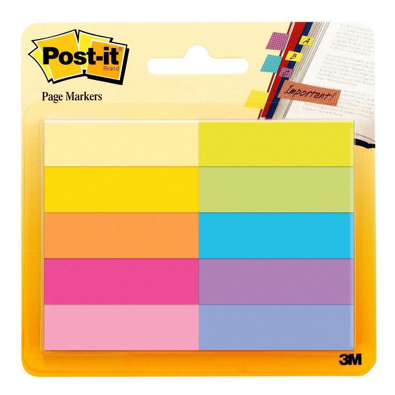 slide 2 of 12, Post-it 10pk 1/2"x2" Page Markers Assorted Bright Colors, 10 ct