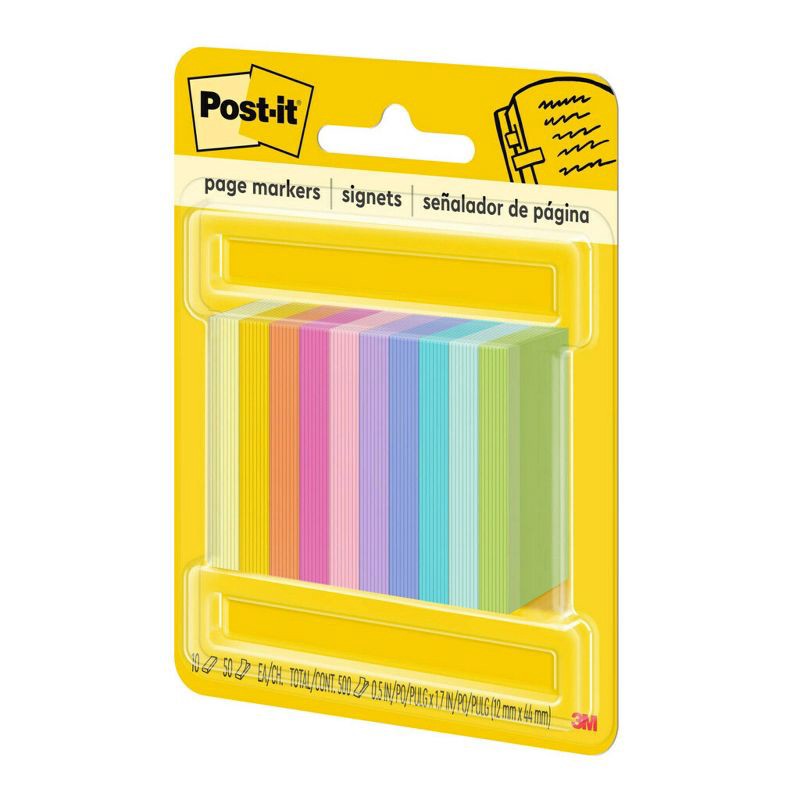 slide 3 of 12, Post-it 10pk 1/2"x2" Page Markers Assorted Bright Colors, 10 ct