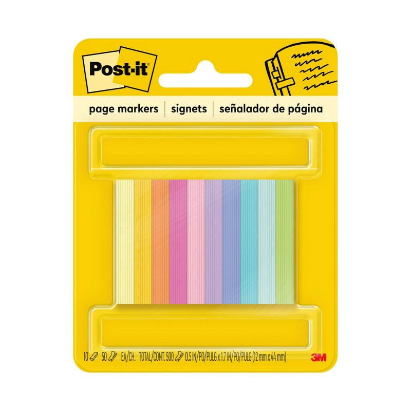 slide 1 of 12, Post-it 10pk 1/2"x2" Page Markers Assorted Bright Colors, 10 ct