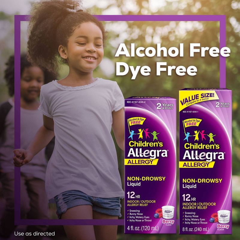 slide 3 of 8, Children's Allegra 12 Hour Allergy Relief Oral Suspension - Berry Flavor - Fexofenadine Hydrochloride - 8 fl oz, 8 fl oz