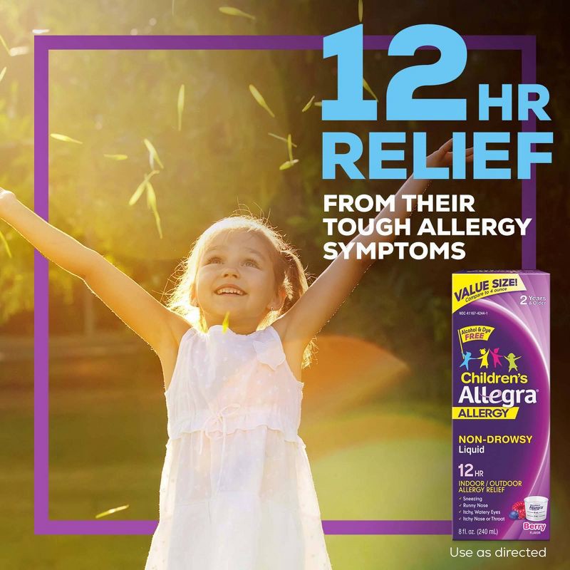 slide 6 of 8, Children's Allegra 12 Hour Allergy Relief Oral Suspension - Berry Flavor - Fexofenadine Hydrochloride - 8 fl oz, 8 fl oz