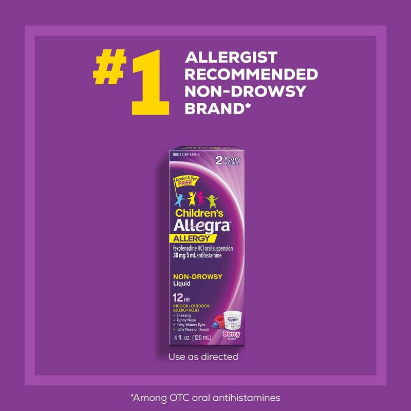 slide 7 of 8, Children's Allegra 12 Hour Allergy Relief Oral Suspension - Berry Flavor - Fexofenadine Hydrochloride - 8 fl oz, 8 fl oz