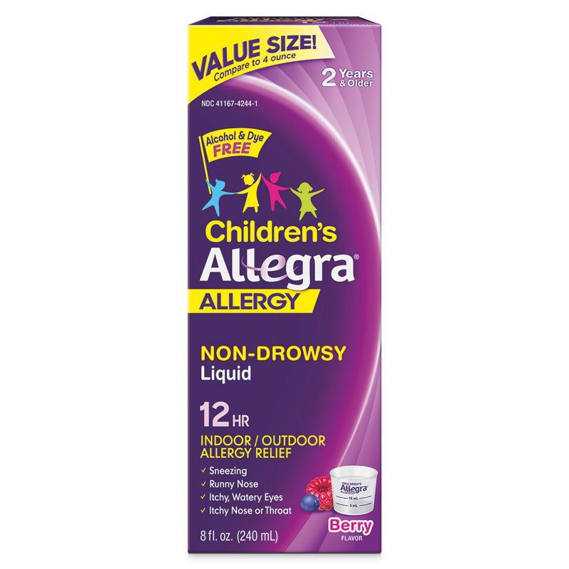 slide 1 of 8, Children's Allegra 12 Hour Allergy Relief Oral Suspension - Berry Flavor - Fexofenadine Hydrochloride - 8 fl oz, 8 fl oz