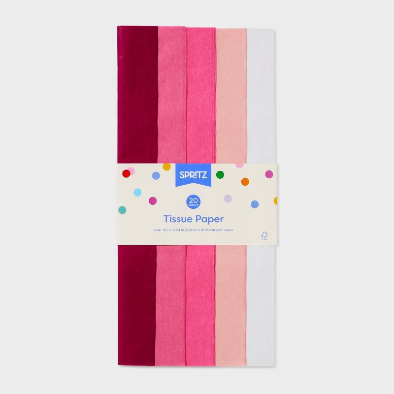 slide 3 of 3, 20ct Tissue Paper Pink - Spritz™: Gift Bag Tissue, All Occasions, 16.5" x 24", 20 Pack, 20 ct