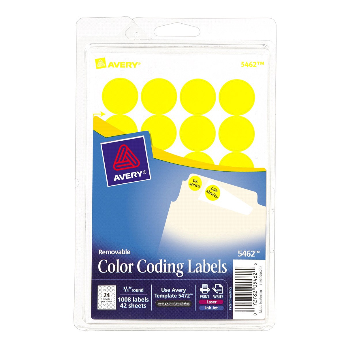 slide 1 of 1, Avery Yellow Removable Print or Write Color Coding Labels for Laser and Inkjet Printers 5462, 1 ct