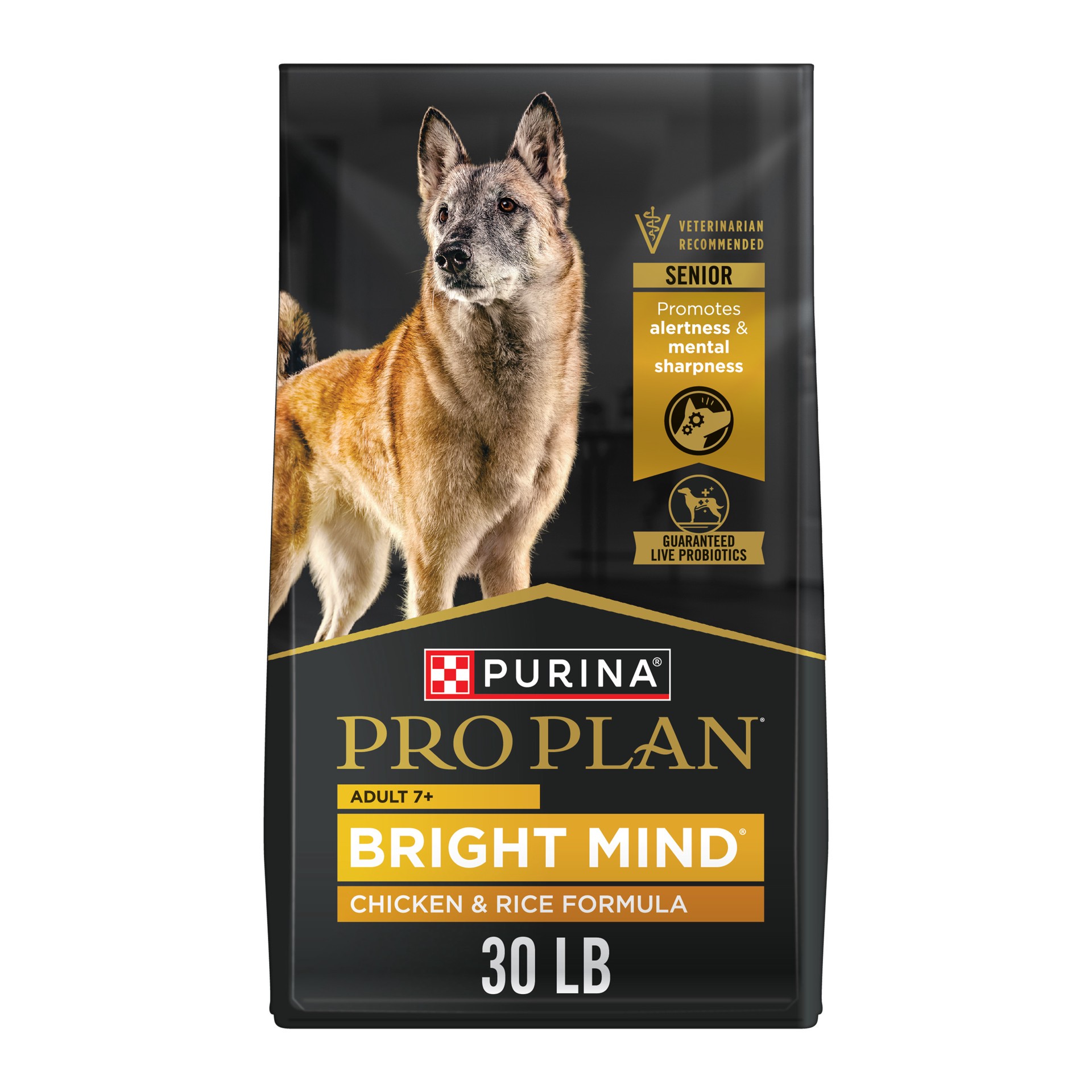 slide 1 of 8, Pro Plan Purina Pro Plan Senior Dog Food With Probiotics for Dogs, Bright Mind 7+ Chicken & Rice Formula, 30 lb