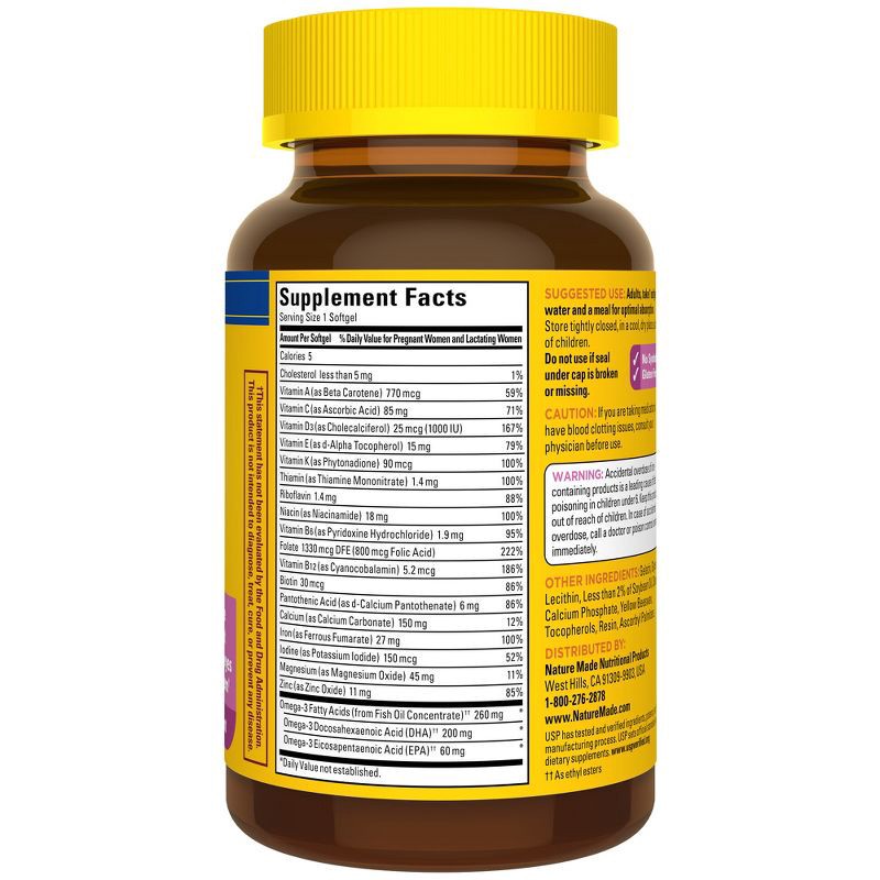 slide 2 of 10, Nature Made Prenatal with Folic Acid + DHA, Prenatal Vitamin and Mineral Supplement Softgels - 60ct, 60 ct