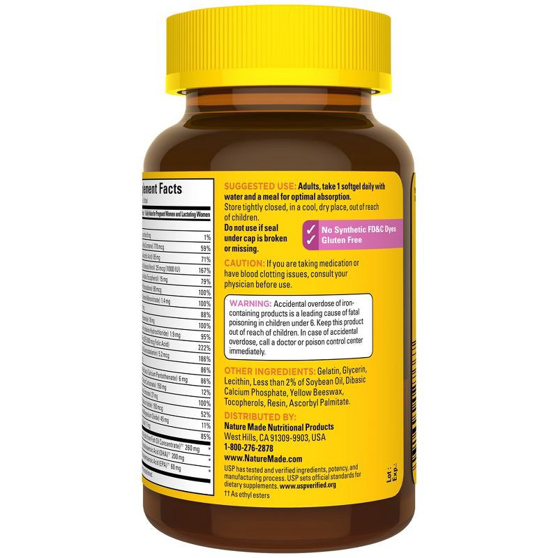 slide 9 of 10, Nature Made Prenatal with Folic Acid + DHA, Prenatal Vitamin and Mineral Supplement Softgels - 60ct, 60 ct