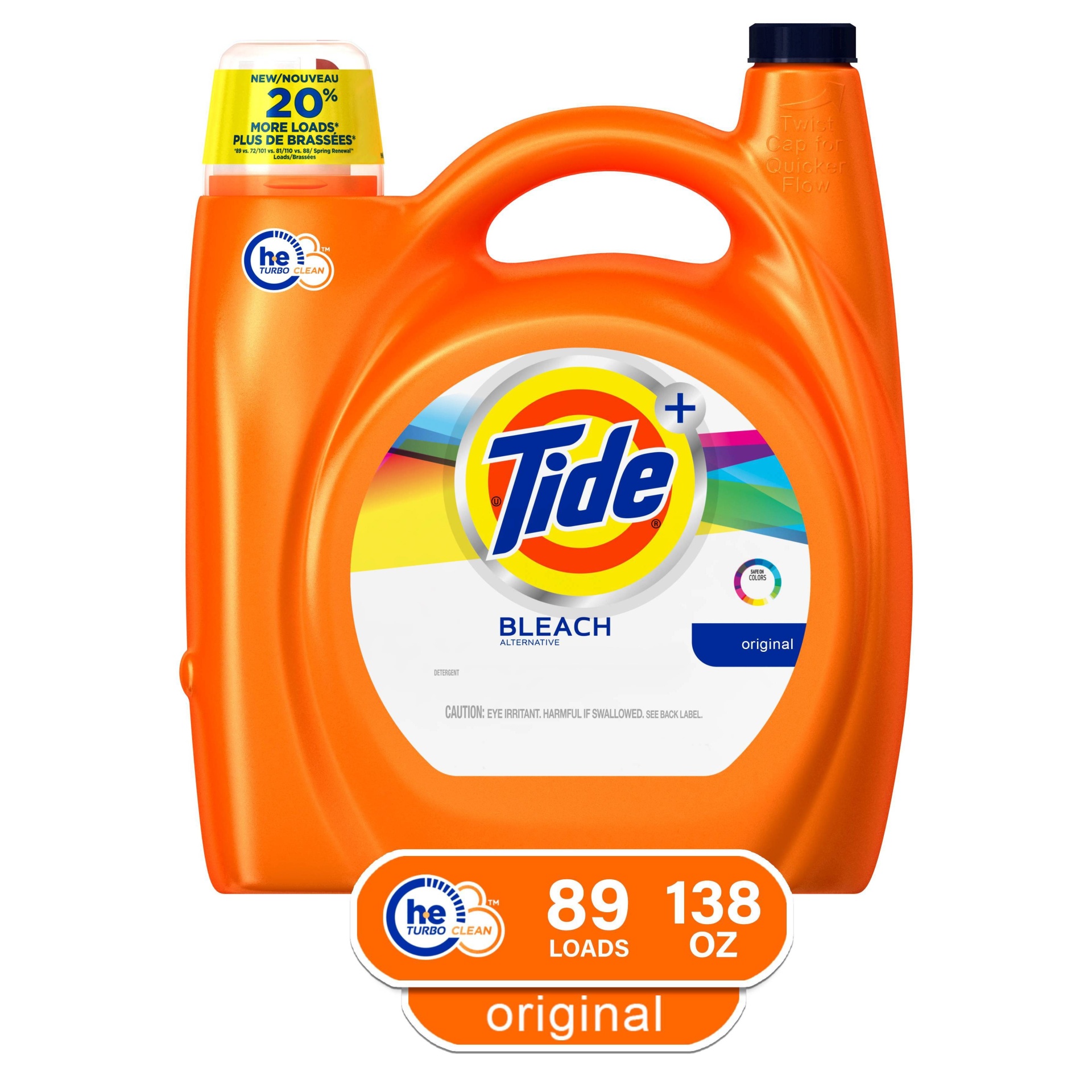 slide 1 of 3, Tide 2x Original Plus Bleach Alternative HE Liquid Laundry Detergent, 138 fl oz