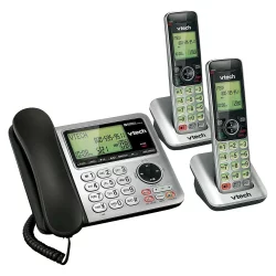 V-Tech VTech CS6649-2 DECT 6.0 Expandable Corded/Cordless Phone with Answering Machine, 2 Handsets -Silver