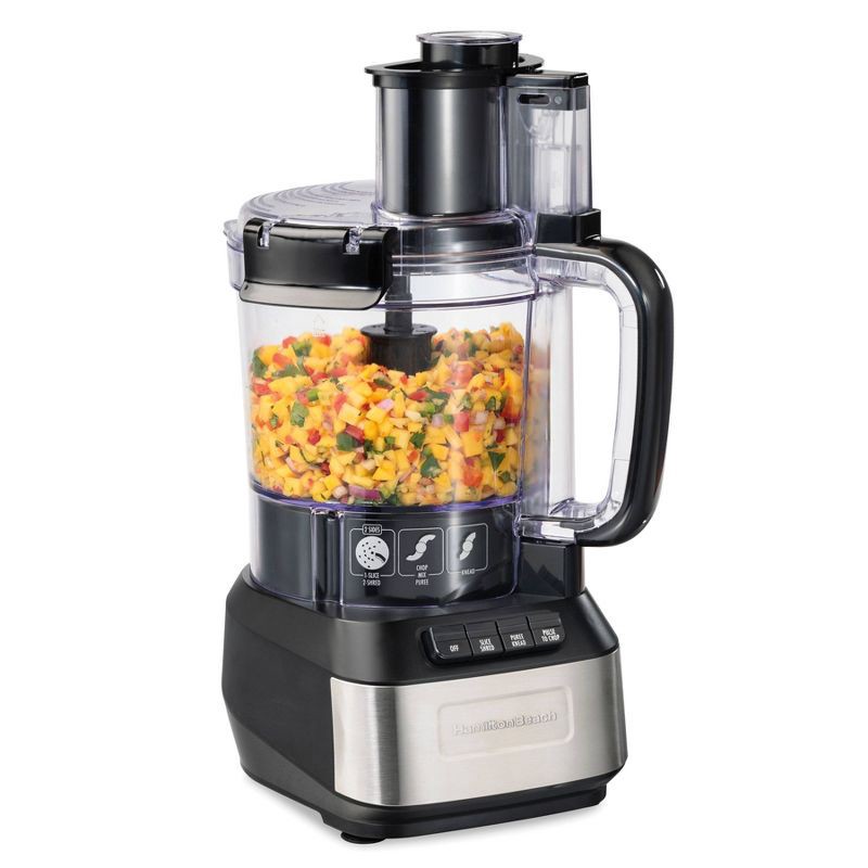 slide 2 of 10, Hamilton Beach 12 Cup Stack and Snap Food Processor - Black - 70727: Stainless Steel Blades, 500W, Adjustable Speed, 1 ct