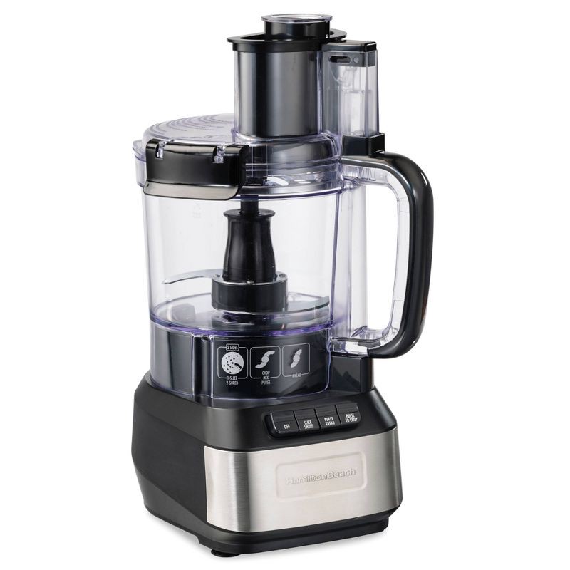 slide 1 of 10, Hamilton Beach 12 Cup Stack and Snap Food Processor - Black - 70727: Stainless Steel Blades, 500W, Adjustable Speed, 1 ct