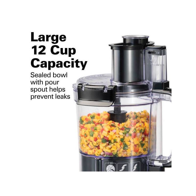 slide 4 of 10, Hamilton Beach 12 Cup Stack and Snap Food Processor - Black - 70727: Stainless Steel Blades, 500W, Adjustable Speed, 1 ct