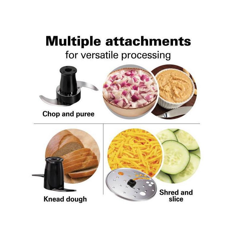 slide 7 of 10, Hamilton Beach 12 Cup Stack and Snap Food Processor - Black - 70727: Stainless Steel Blades, 500W, Adjustable Speed, 1 ct