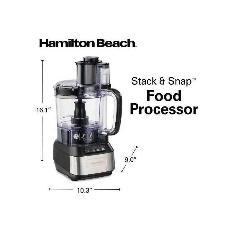 slide 10 of 10, Hamilton Beach 12 Cup Stack and Snap Food Processor - Black - 70727: Stainless Steel Blades, 500W, Adjustable Speed, 1 ct