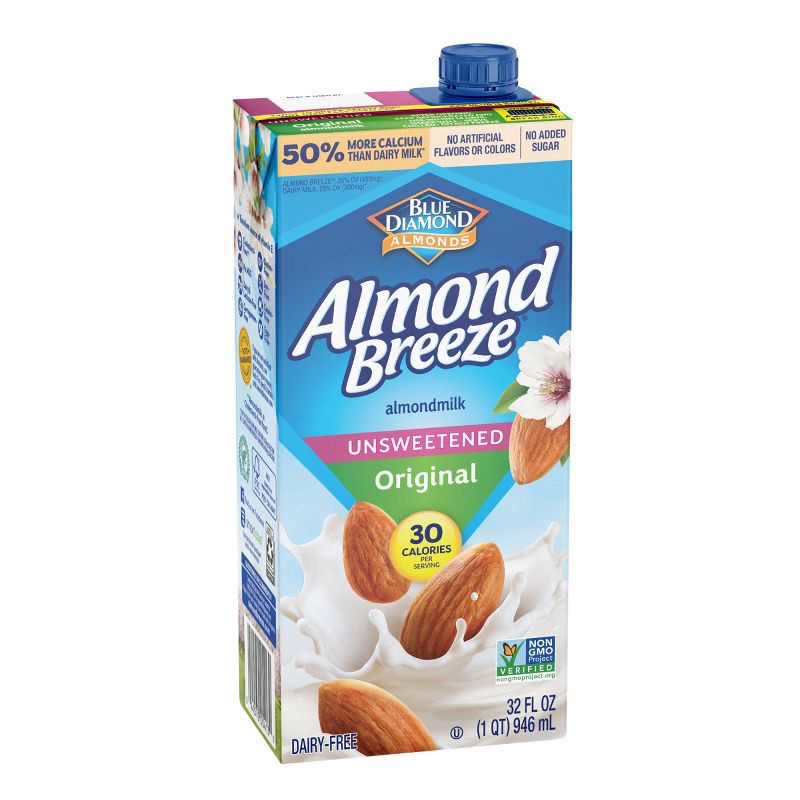 slide 2 of 10, Blue Diamond Almonds Almond Breeze Unsweetened Original Almond Milk Shelf Stable - 1qt, 1 qt