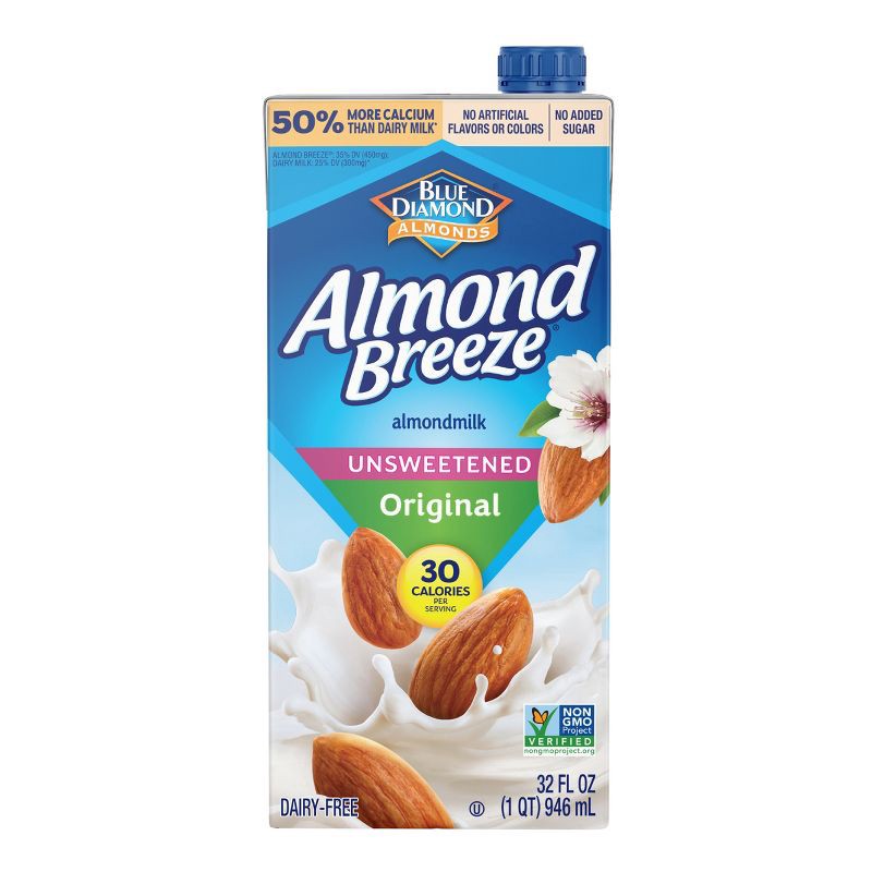 slide 1 of 10, Blue Diamond Almonds Almond Breeze Unsweetened Original Almond Milk Shelf Stable - 1qt, 1 qt