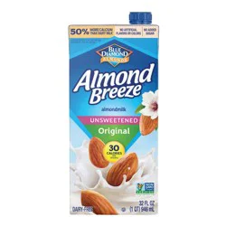 Blue Diamond Almonds Almond Breeze Unsweetened Original Almond Milk Shelf Stable - 1qt