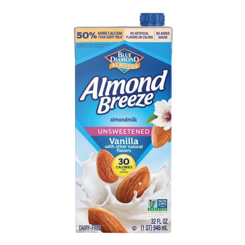 slide 1 of 10, Blue Diamond Almonds Almond Breeze Unsweetened Vanilla Almond Milk - 1qt, 1 qt