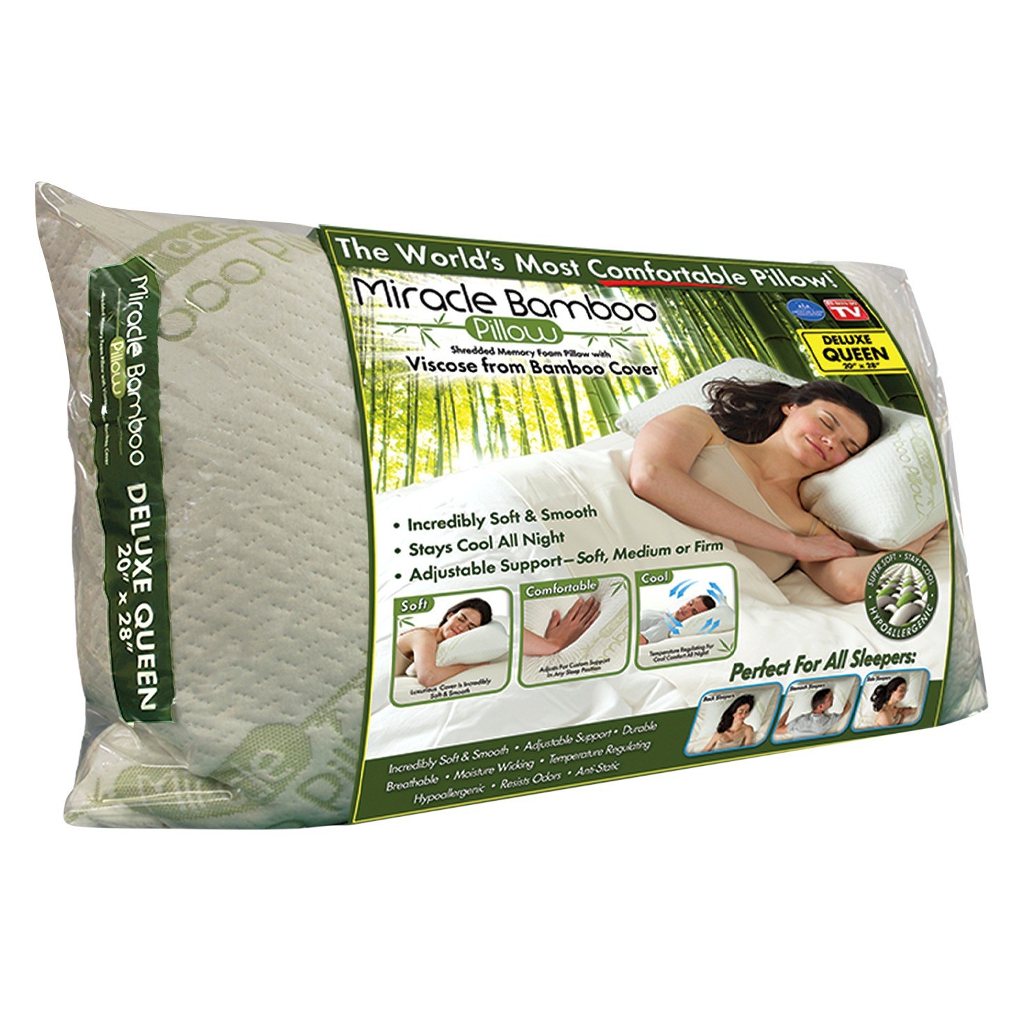 slide 1 of 5, As Seen on TV Miracle Bamboo Pillow, Queen Shredded Memory Foam Pillow with Viscose From Bamboo Cover, 1 ct