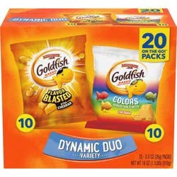 Goldfish Dynamic Duo Variety Pack Colors Cheddar & Flavor Blasted Xtra Cheddar Snack Packs - 18oz/20ct