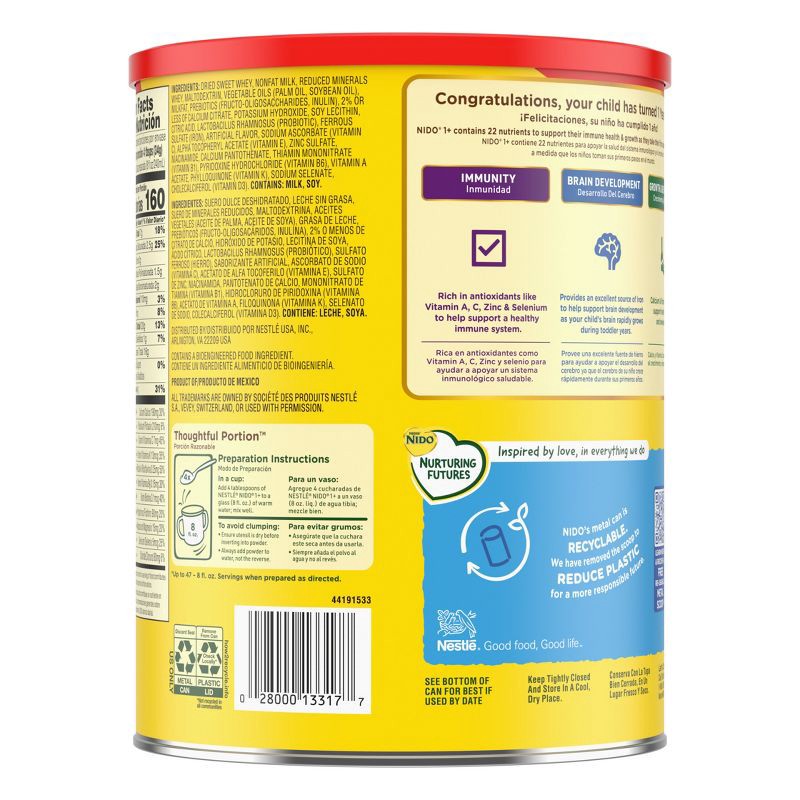 slide 2 of 9, Nestle NIDO Kinder 1+ Toddler and Kids Powdered Milk Beverage - 56.3oz​, 56.3 oz