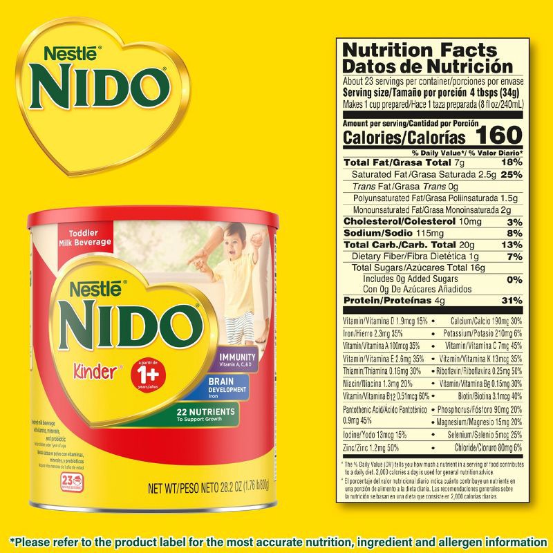 slide 7 of 9, Nestle NIDO Kinder 1+ Toddler and Kids Powdered Milk Beverage - 56.3oz​, 56.3 oz