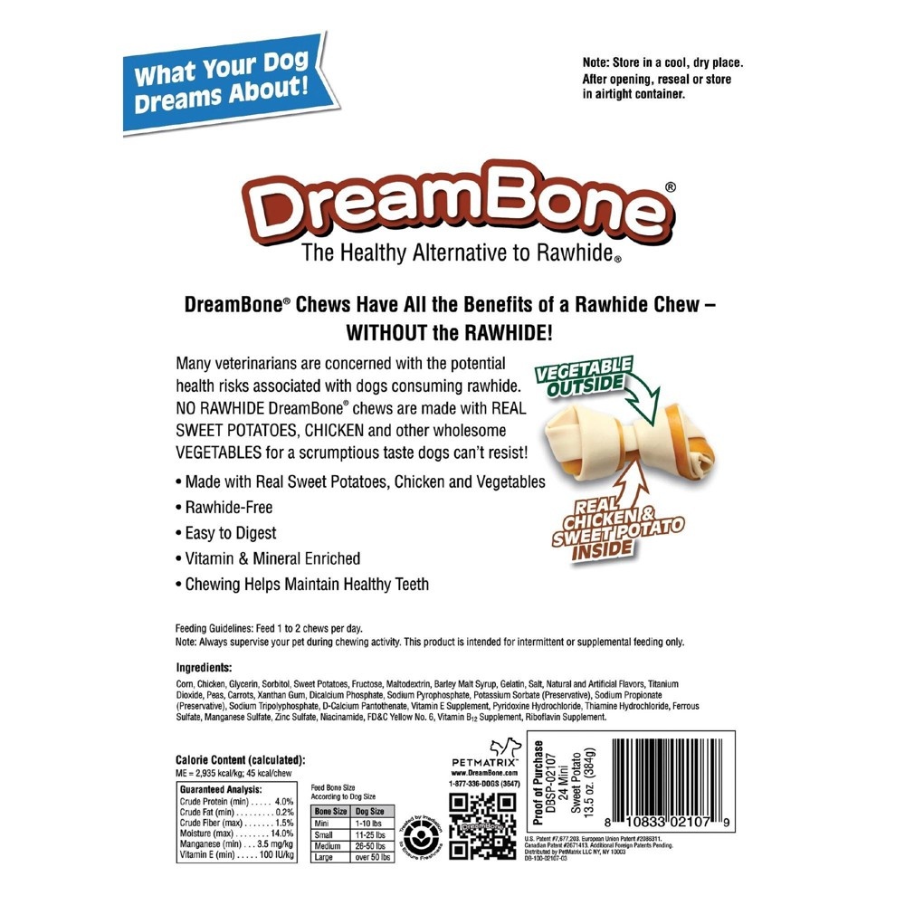 slide 2 of 3, DreamBone Mini Vegetable and Chicken Chew with Real Sweet Potato Dog Treats, 24 ct