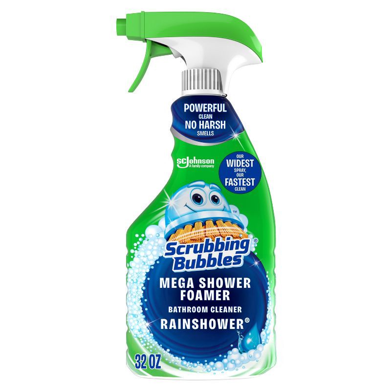 slide 1 of 12, Scrubbing Bubbles Mega Bathroom Shower Cleaner Foam Disinfectant Spray - Rainshower - 32 fl oz: Dye-Free, Multi-Surface, Countertops, Tub, 32 fl oz