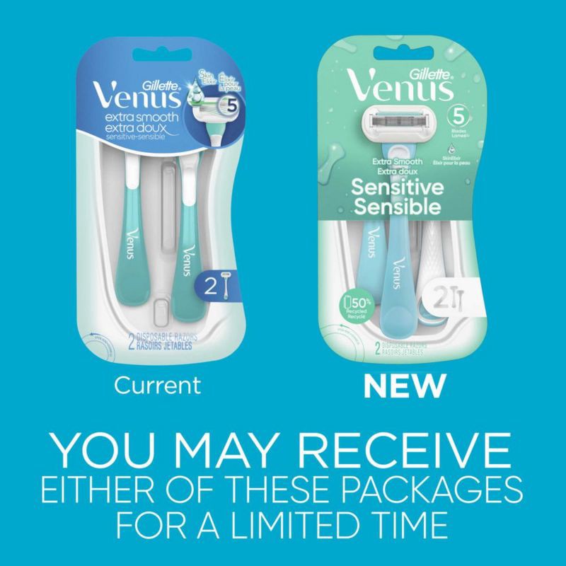 slide 8 of 13, Venus Extra Smooth Sensitive Women's Disposable Razors - 2ct, 2 ct