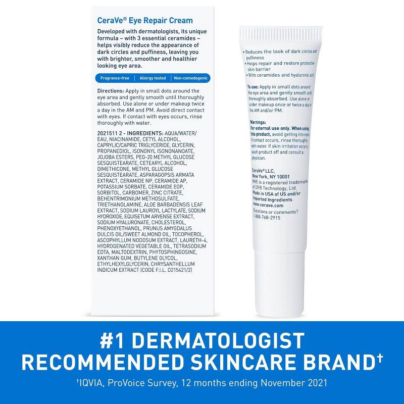 slide 8 of 9, CeraVe Under Eye Cream Repair for Dark Circles and Puffiness - .5oz, 0.5 oz
